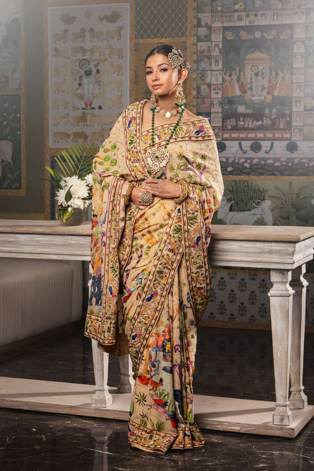 KHADI YELLOW JUNGLE SAREE