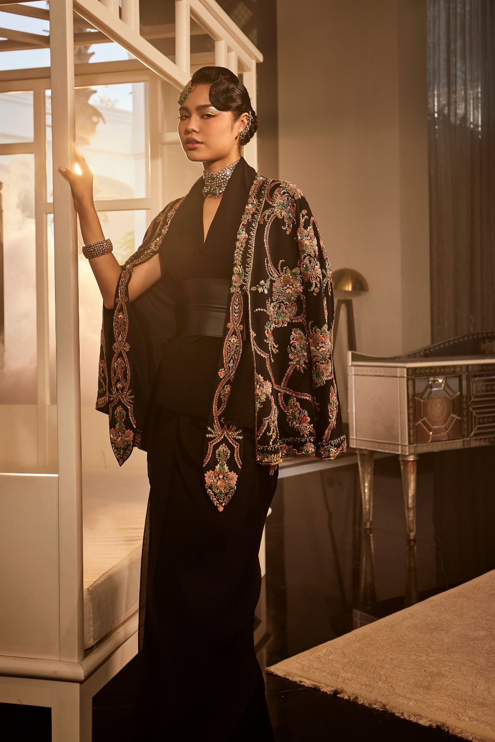 BLACK ZARDOZI CAPE JACKET