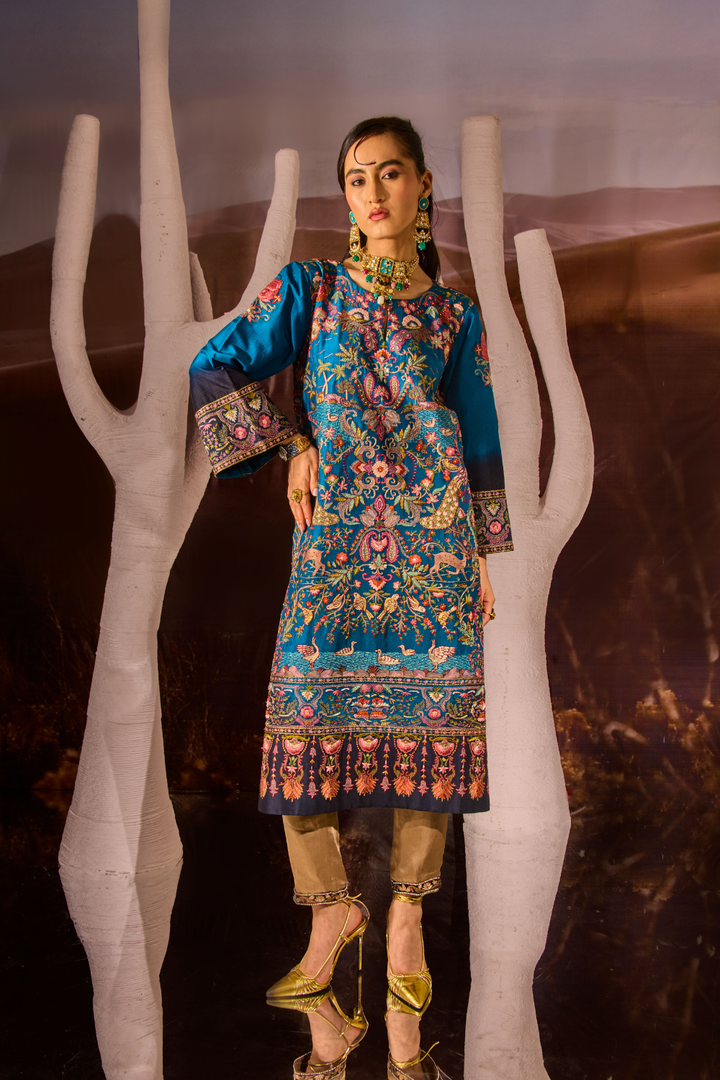 NEELAM BLUE KASHMIR KURTA SET