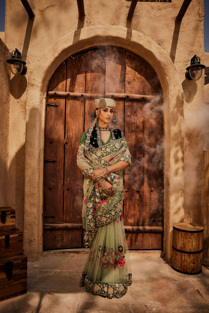 NOORANI PASTEL GREEN KALIDAR SAREE