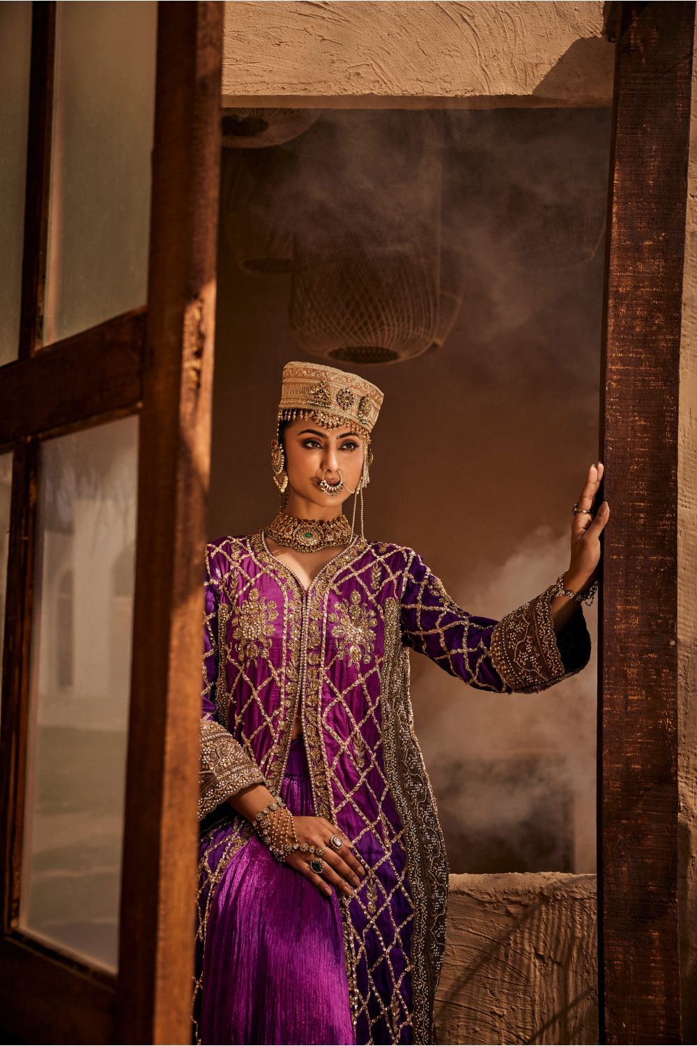 AMBER JACKET WITH CRUSHED GHARARA