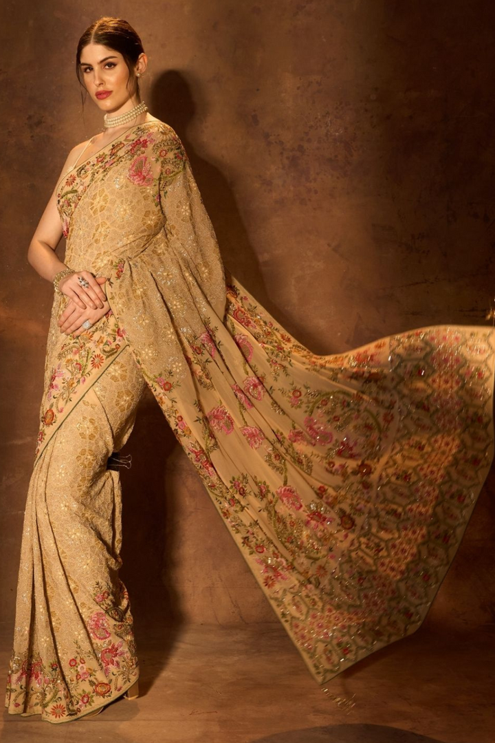 Peach Lemon  Zardozi Fusion Saree