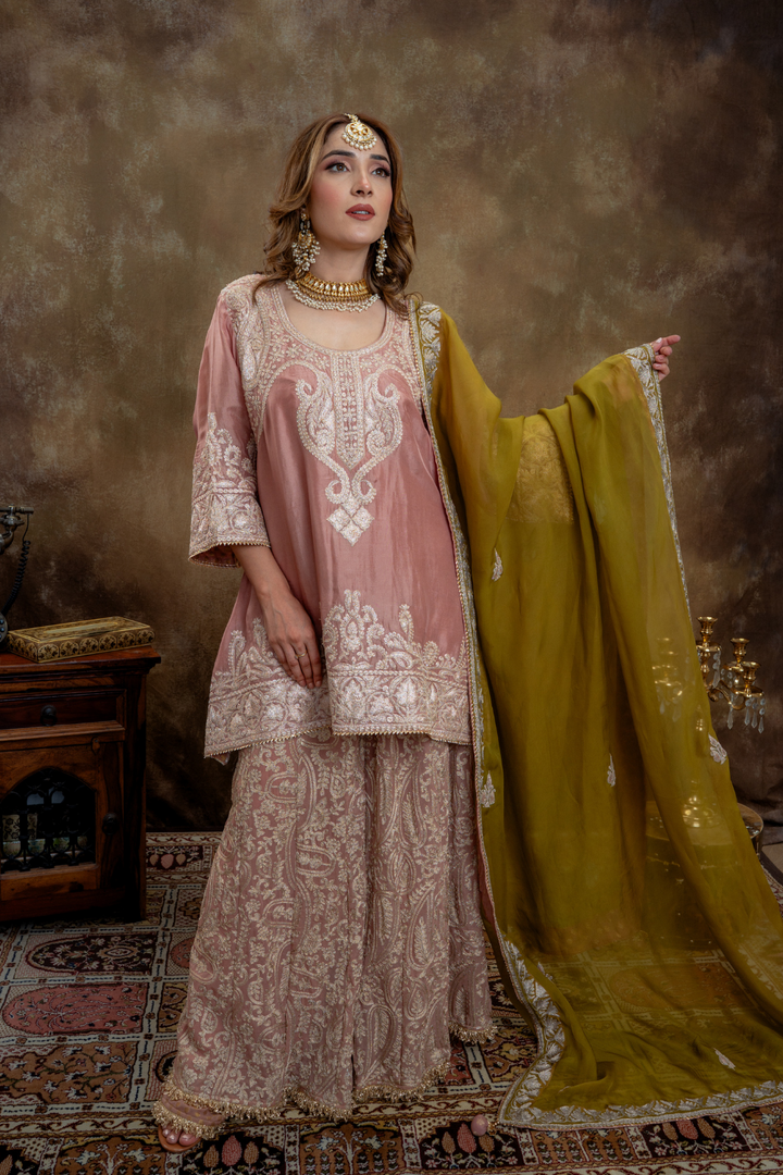 SALMON BEIGE GHARARA SET
