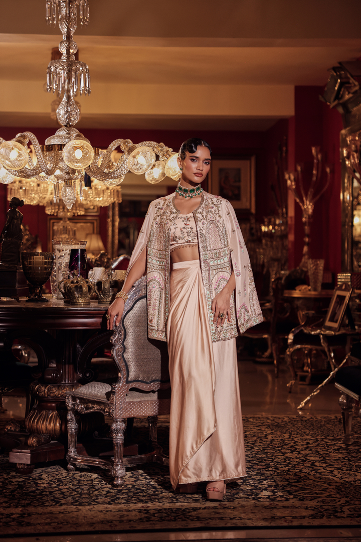 PEACH ZARDOZI JACKET SET