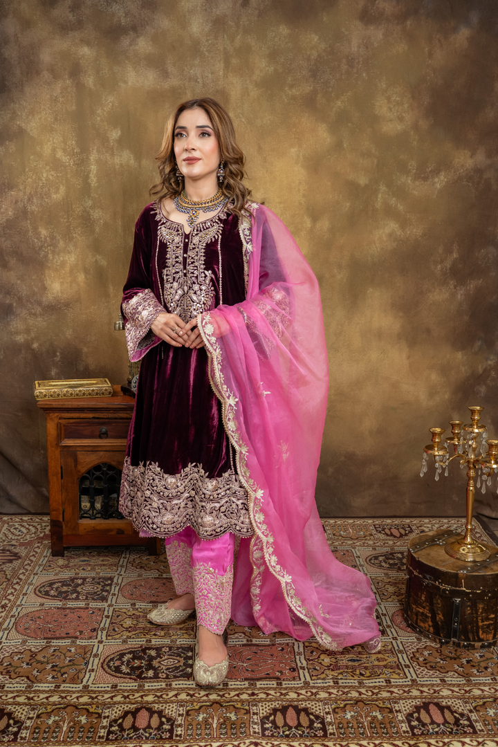 WINE & PINK CHOGA SET