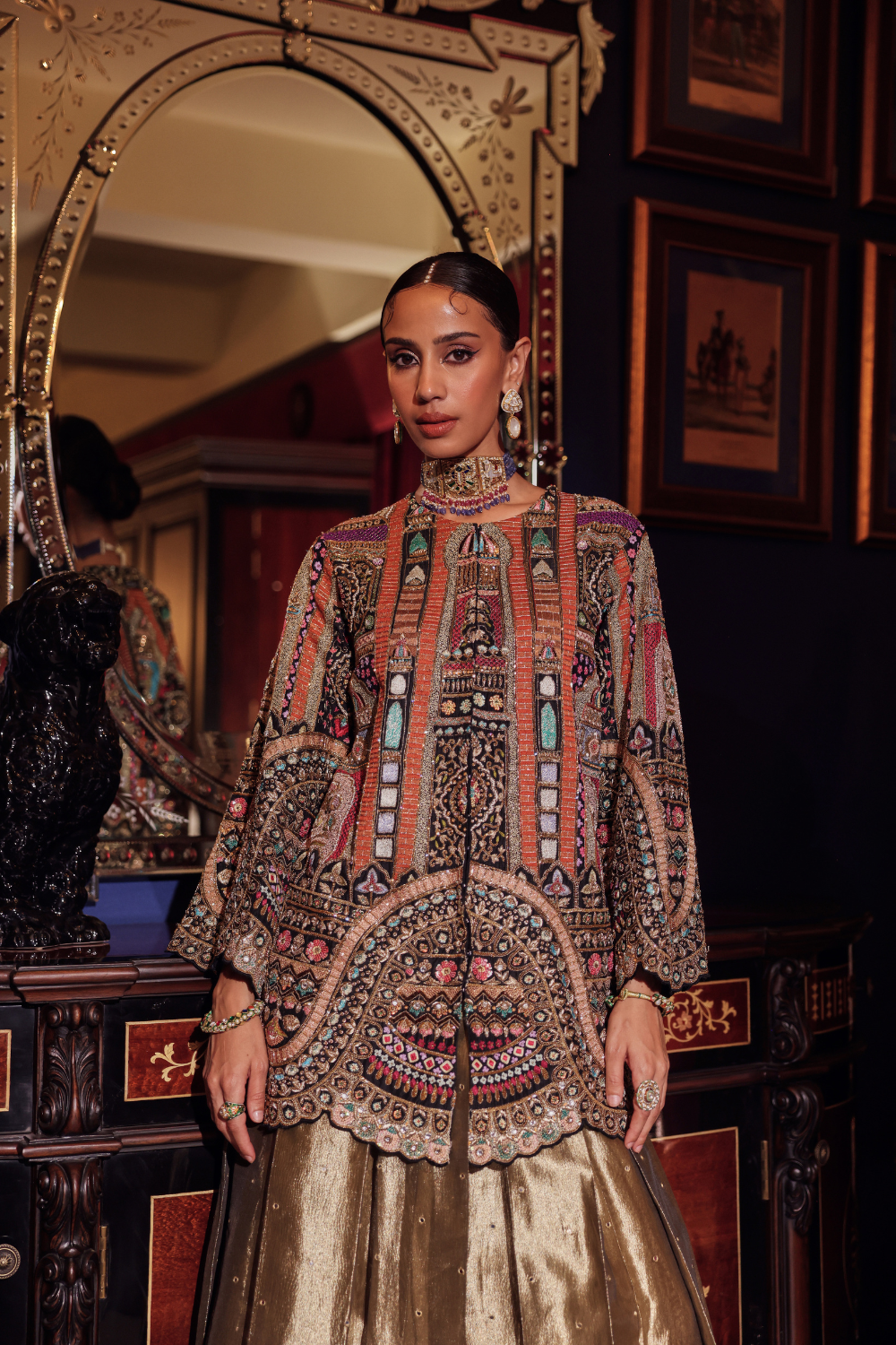 BLACK BRICKWORK EMBROIDERY JACKET