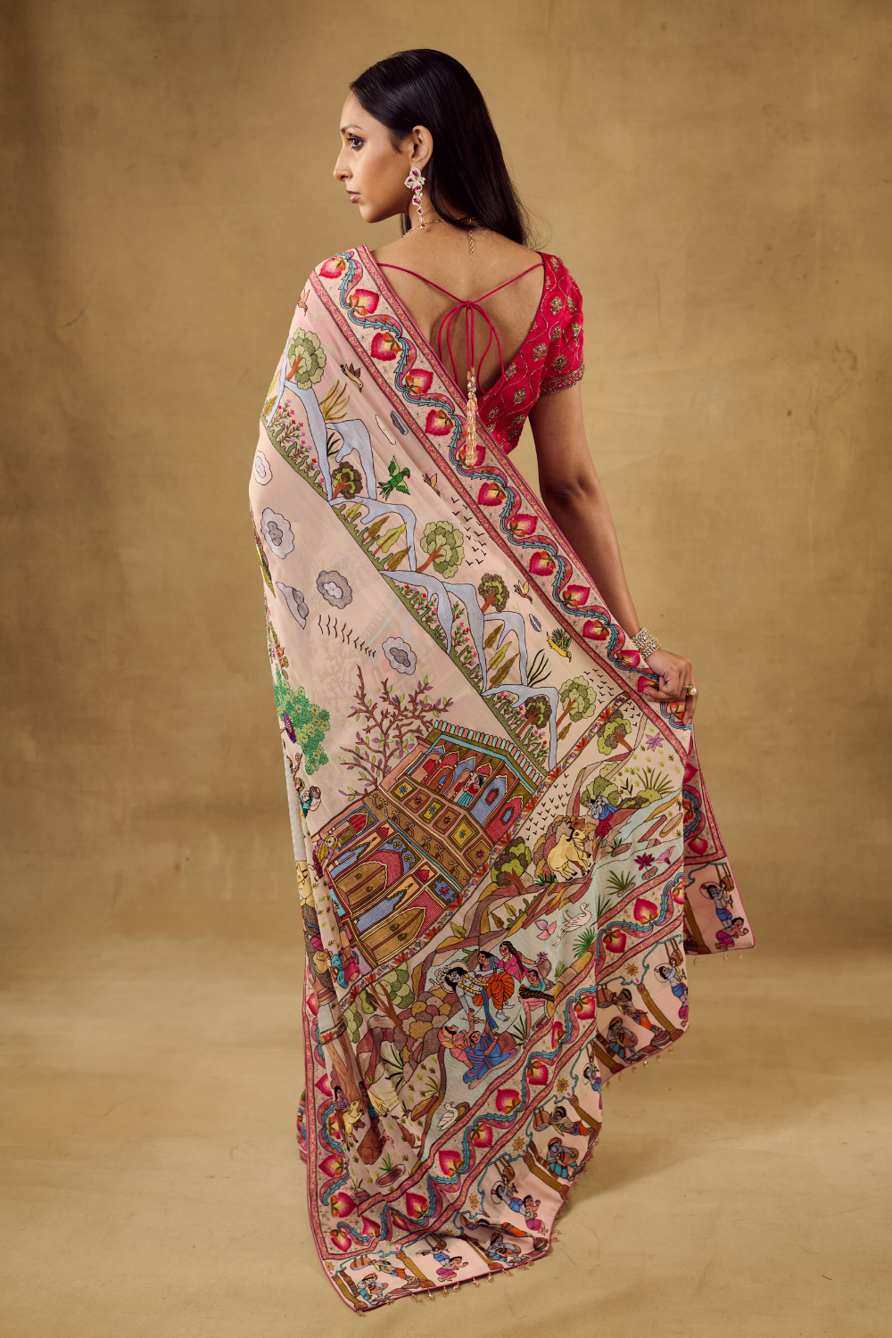 Baby Pink Georgette Life of Krishna Saree