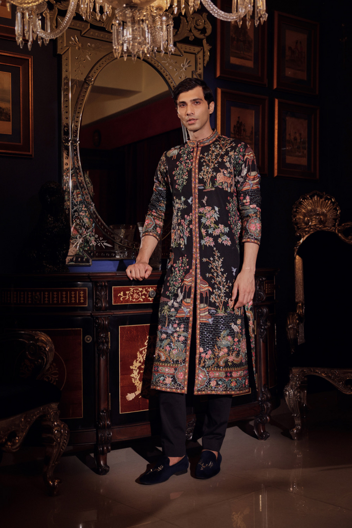 ROYAL BLACK SILK SHERWANI