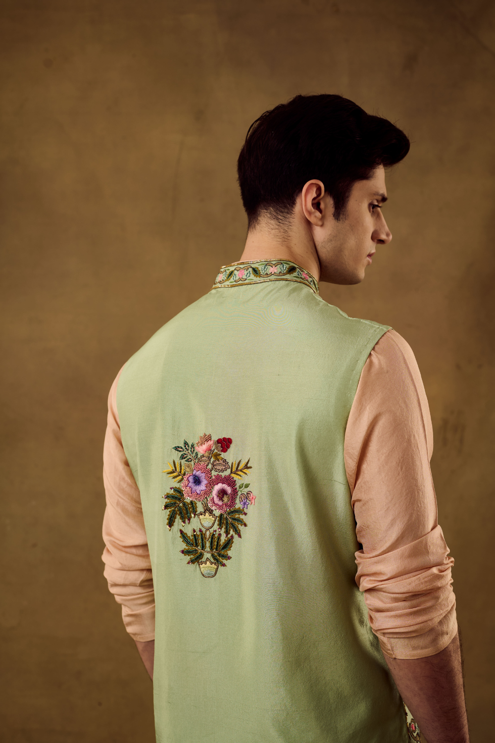 Pistachio Green Mens  Embroidery Jacket