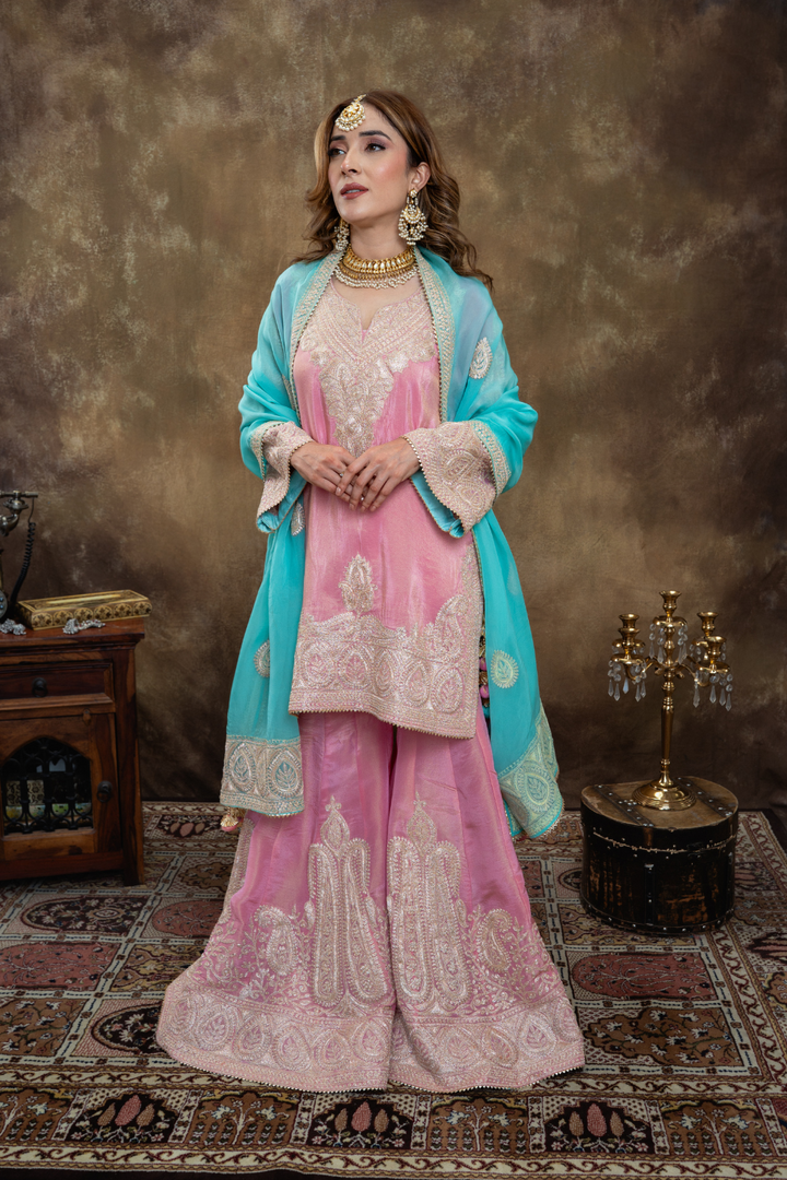PINK FIROZI SHARARA SET