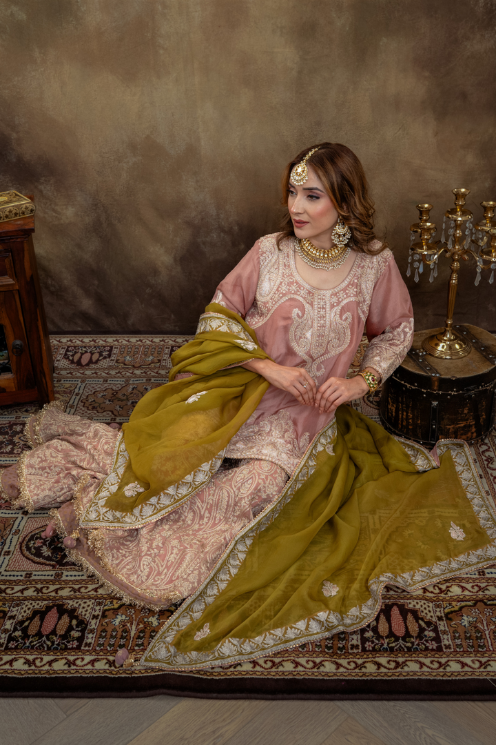 SALMON BEIGE GHARARA SET