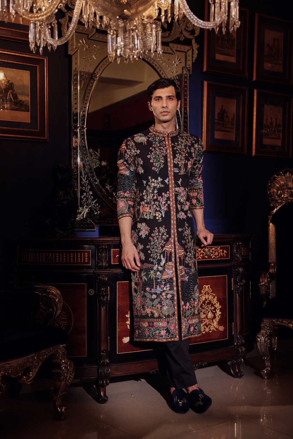 ROYAL BLACK SILK SHERWANI