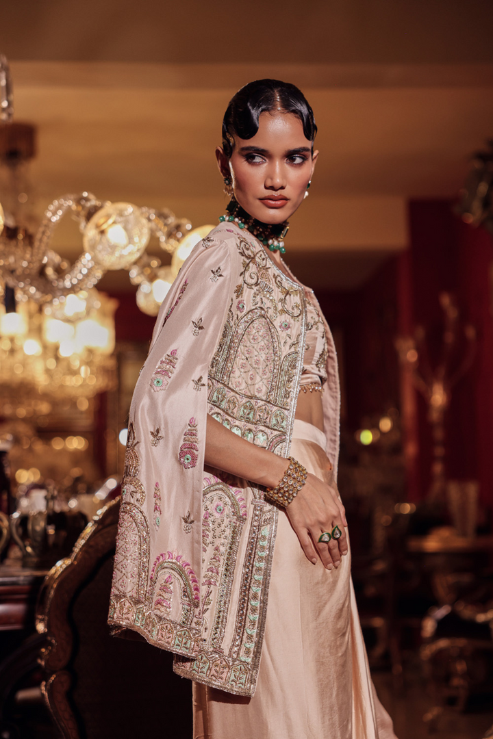 PEACH ZARDOZI JACKET SET