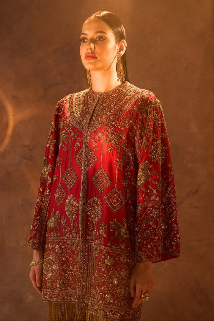 Red Zardozi Embroidery Jacket