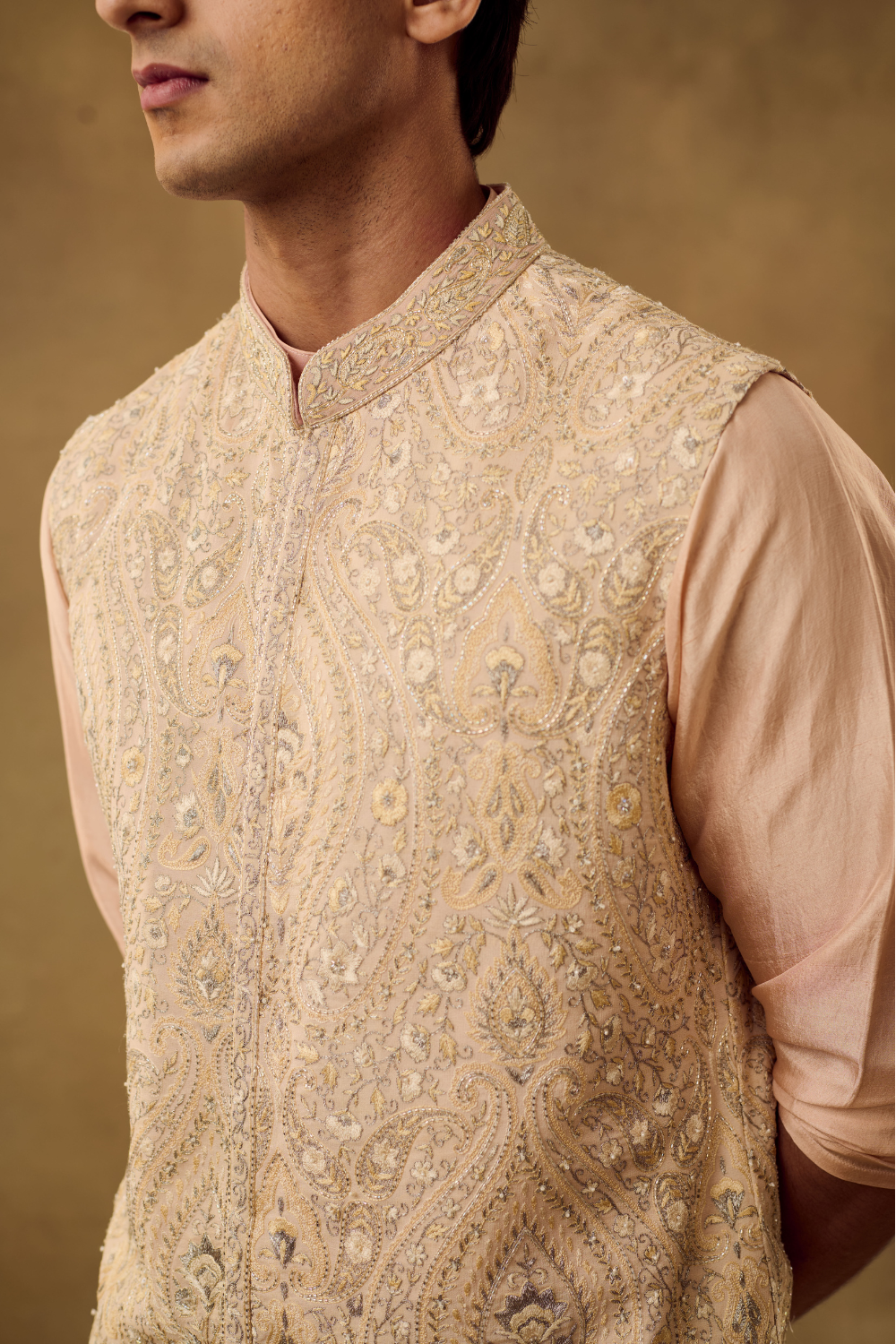 White Ivory Mens Embroidery Jacket