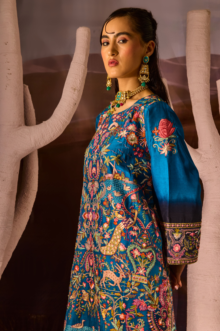 NEELAM BLUE KASHMIR KURTA SET