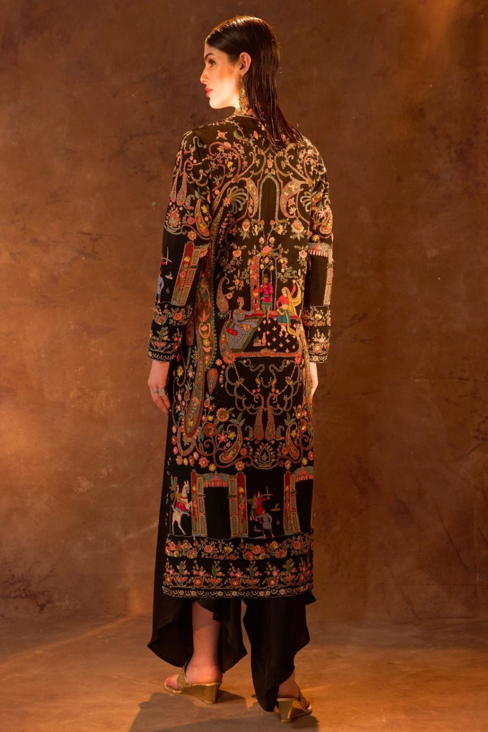 Black Kalamkaari Long Jacket