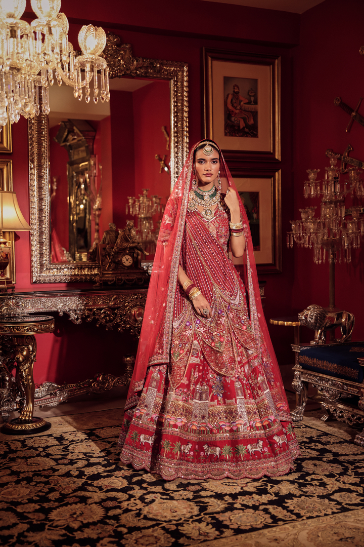 ZARDOZI & KALAMKARI EMBROIDERY LEHENGA SET