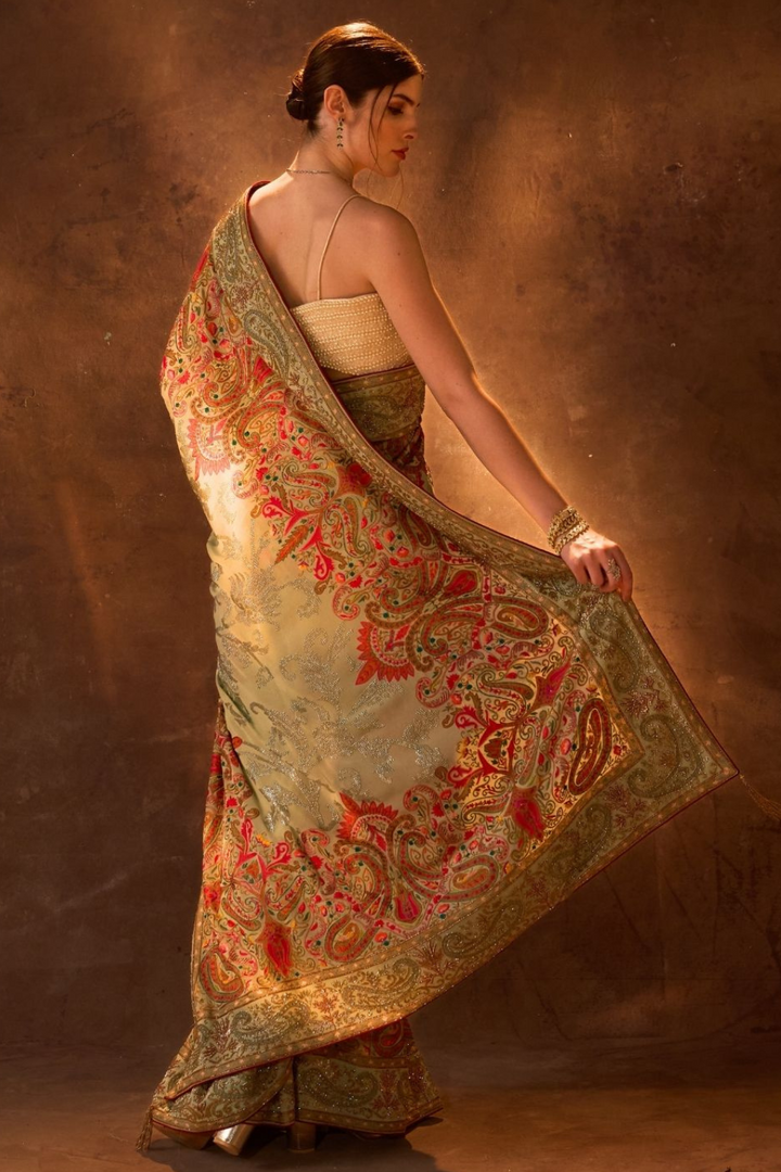 Kalamkaari  Pistachio Fusion Saree