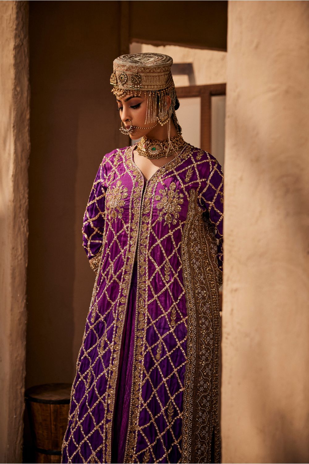 AMBER JACKET WITH CRUSHED GHARARA