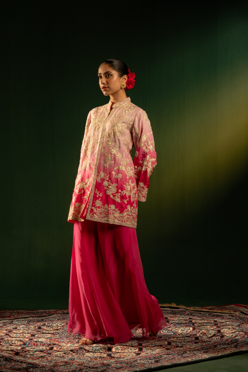 OMBRE GREY AND FUSCHIA JACKET SET