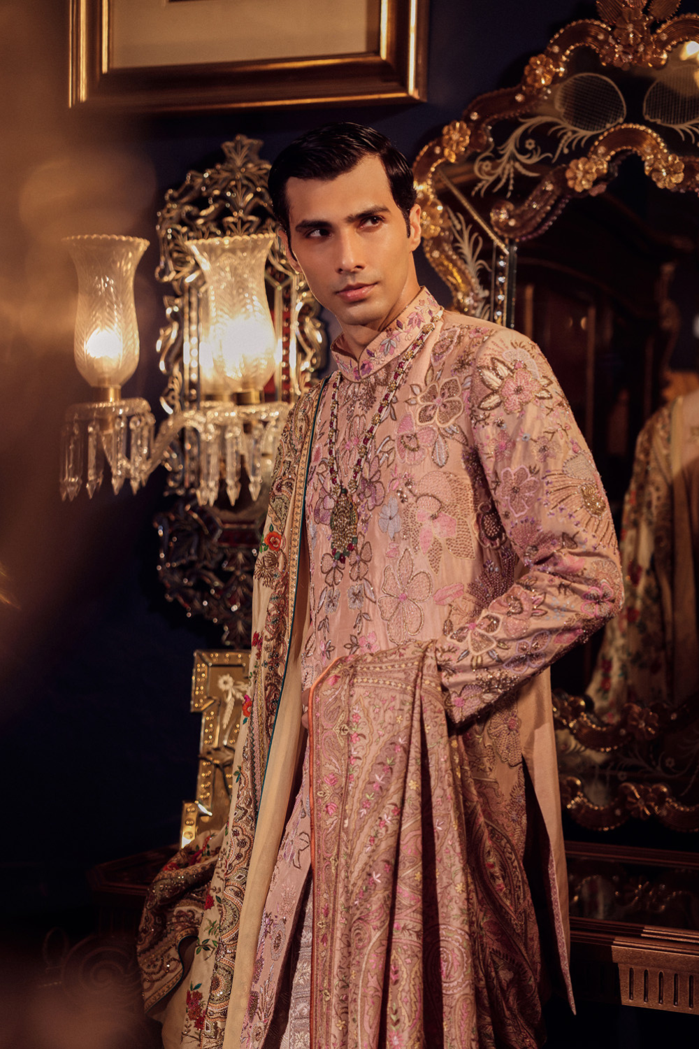 PINK MENS FLORAL SHERWANI