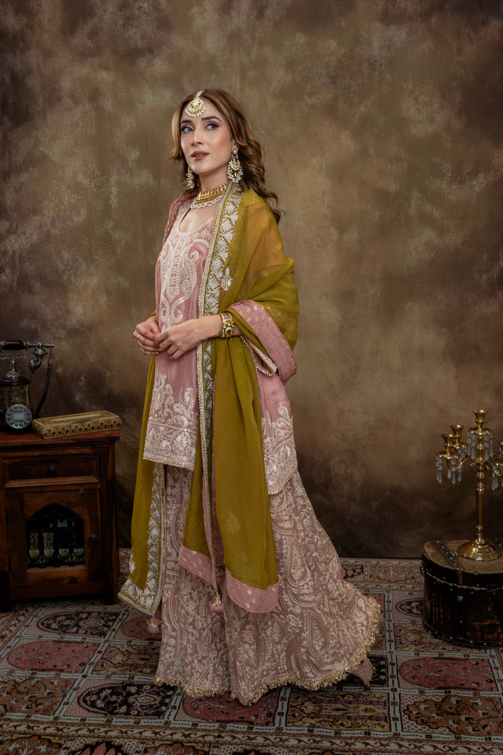 SALMON BEIGE GHARARA SET