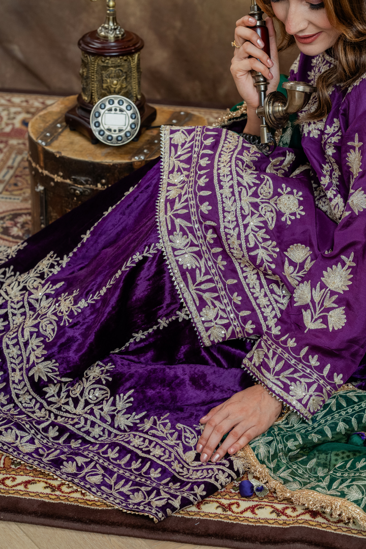 PURPLE VELVET GHARARA SET