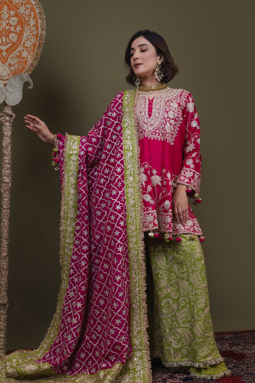 ROSHNARA SHORT CHOGA WITH GHARARA & ORHNI
