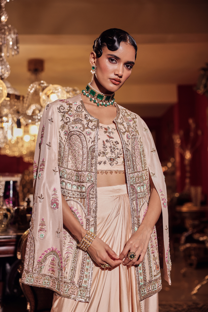 PEACH ZARDOZI JACKET SET