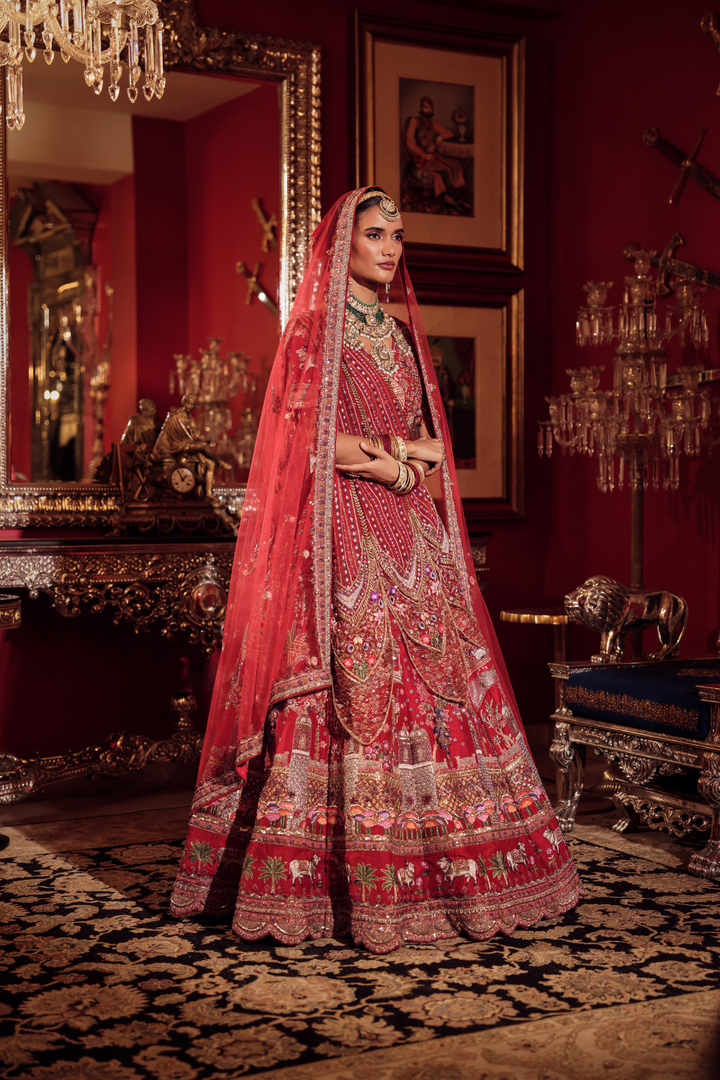 ZARDOZI & KALAMKARI EMBROIDERY LEHENGA SET