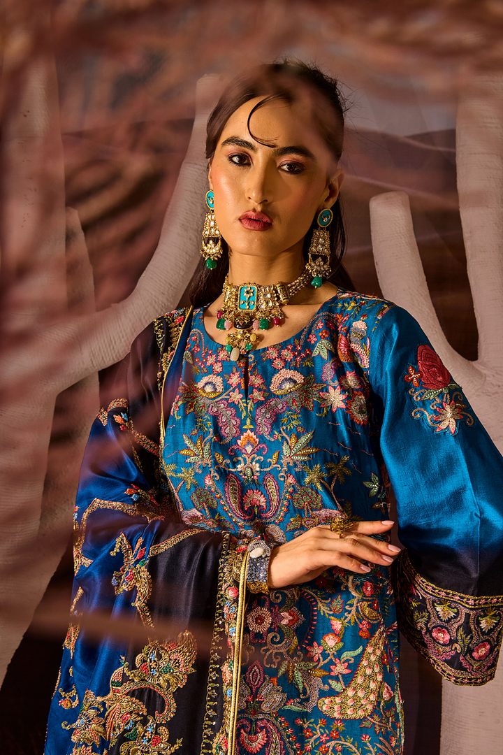 NEELAM BLUE KASHMIR KURTA SET