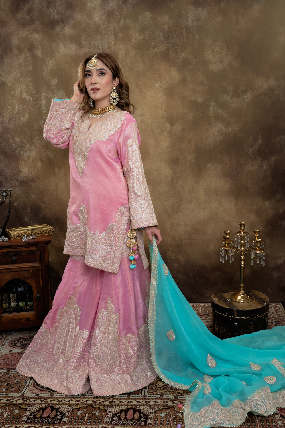 PINK FIROZI SHARARA SET