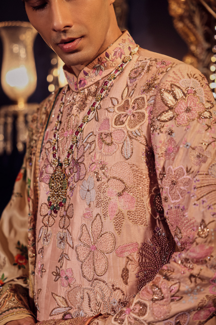 PINK MENS FLORAL SHERWANI