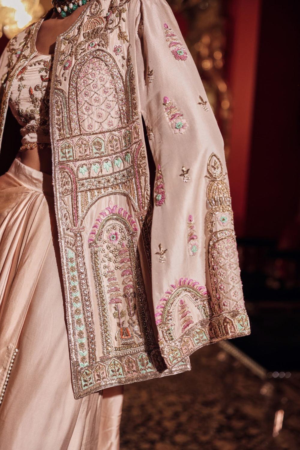 PEACH ZARDOZI JACKET SET