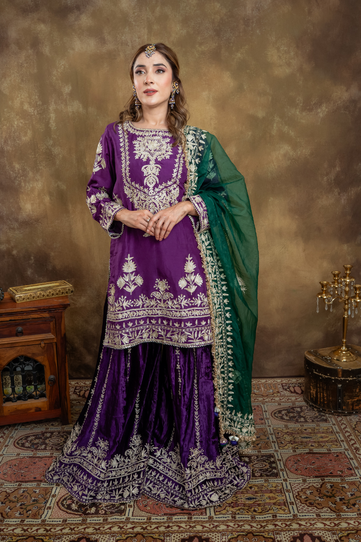 PURPLE VELVET GHARARA SET