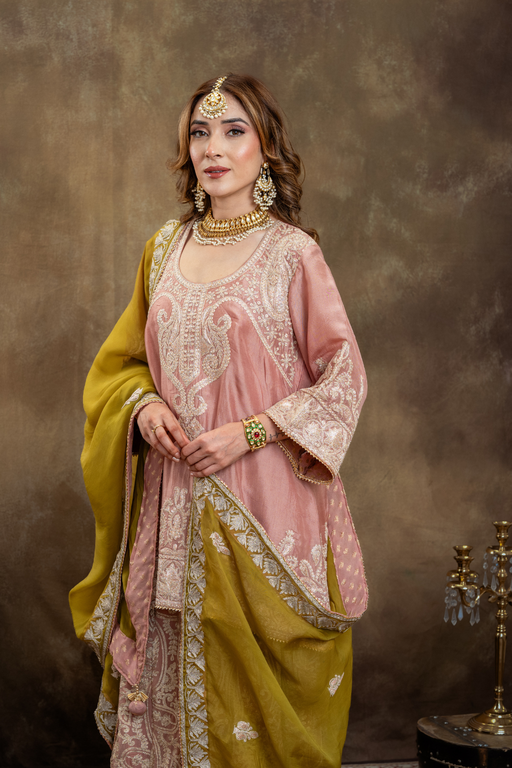 SALMON BEIGE GHARARA SET