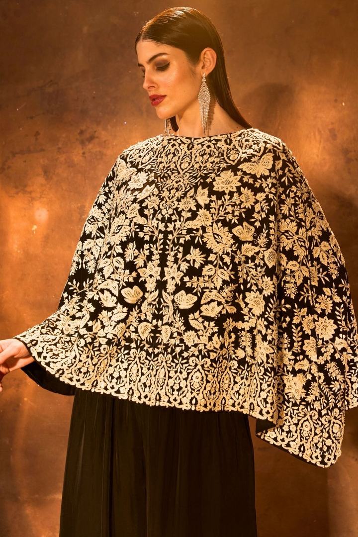 Black Zardozi  Embroidery Short Cape