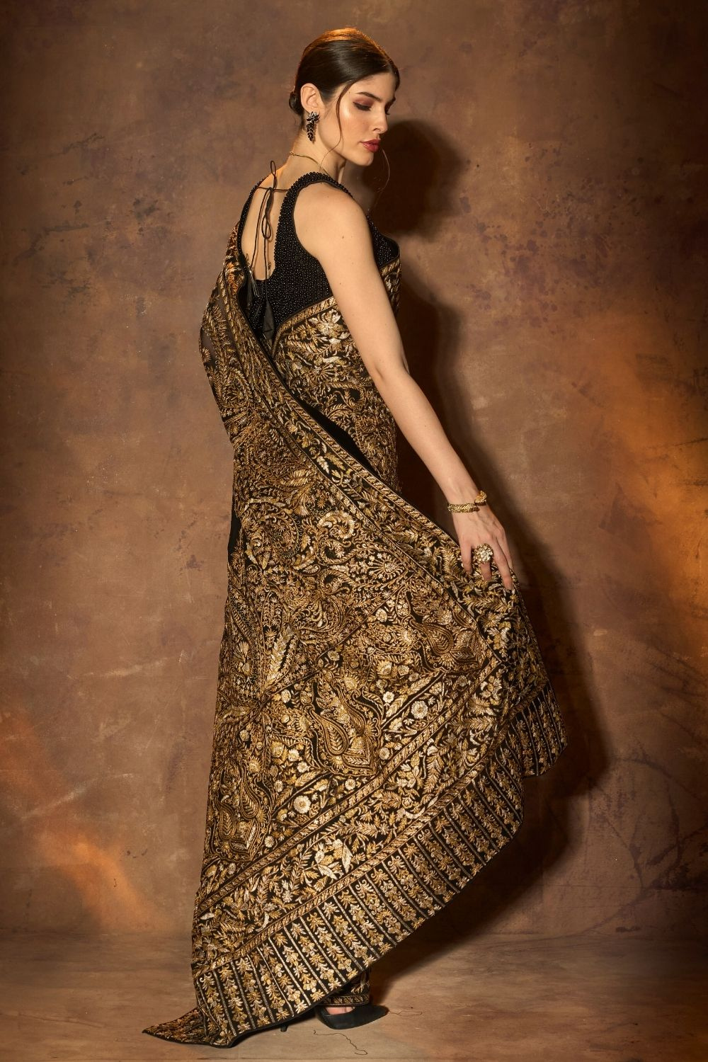 Black Copper Tilla Embroidery Saree