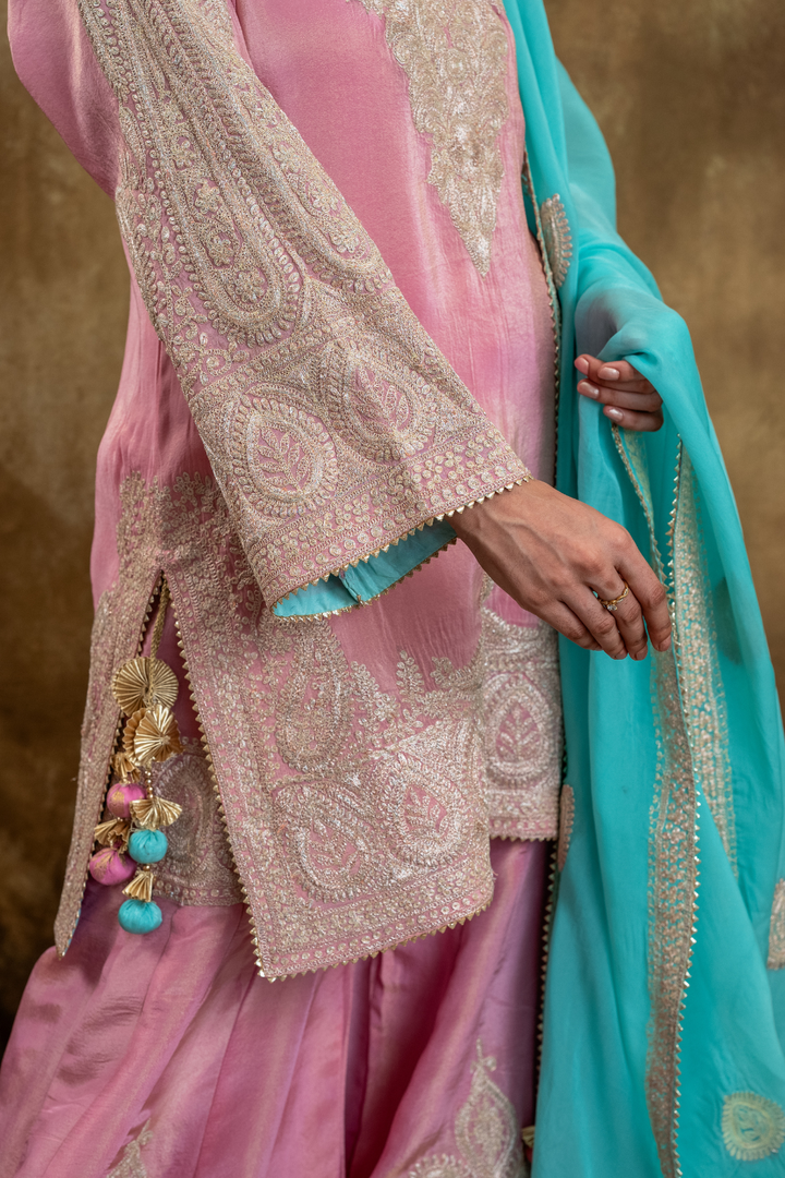 PINK FIROZI SHARARA SET