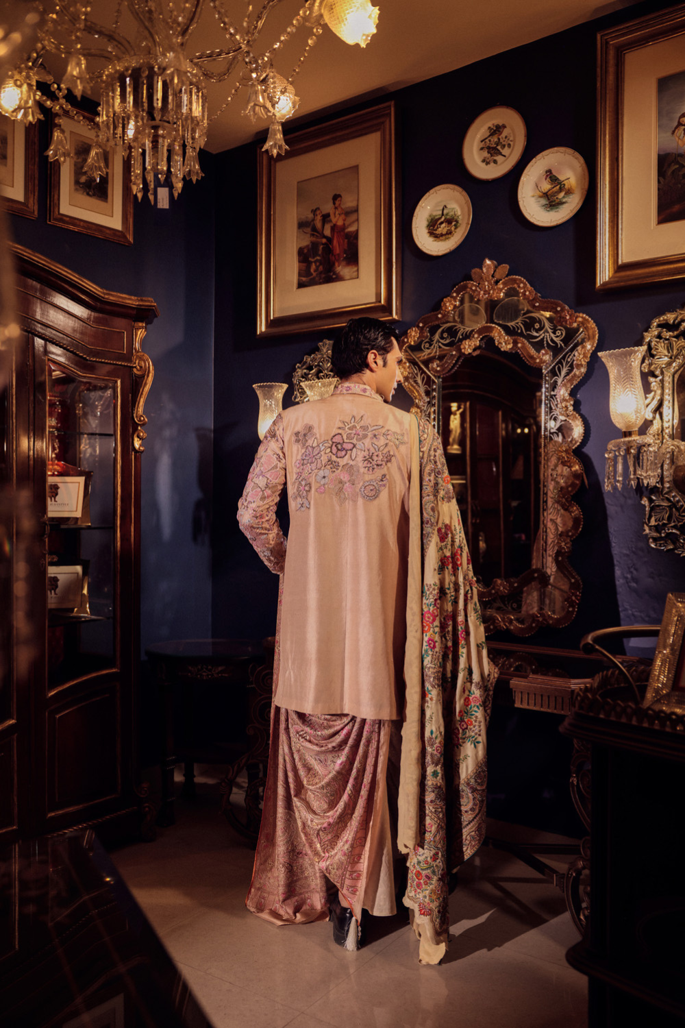 PINK MENS FLORAL SHERWANI