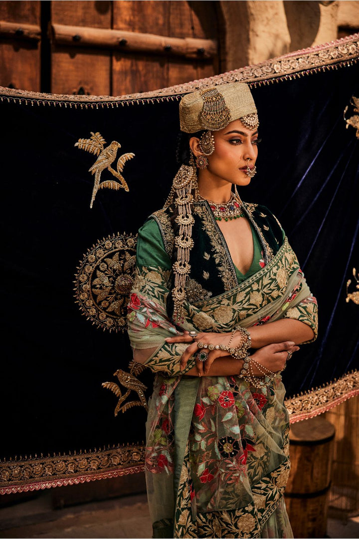 NOORANI PASTEL GREEN KALIDAR SAREE