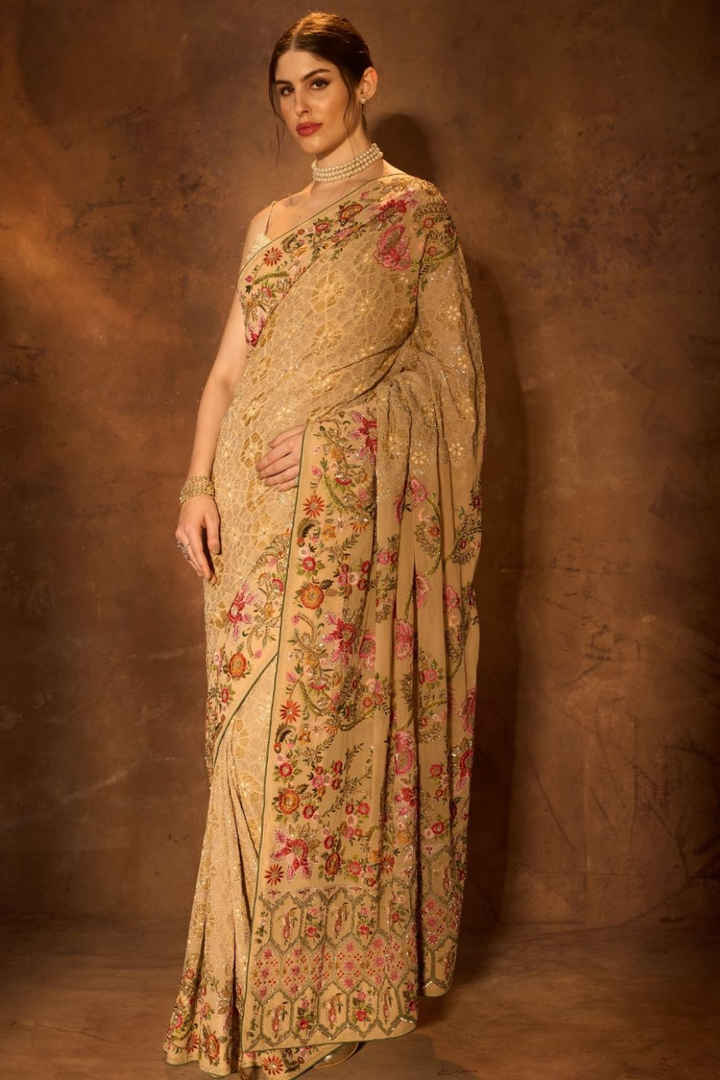 Peach Lemon  Zardozi Fusion Saree