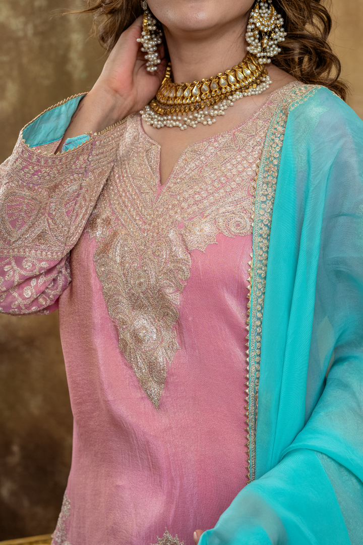 PINK FIROZI SHARARA SET