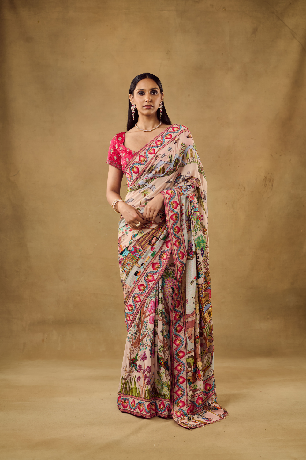 Baby Pink Georgette Life of Krishna Saree