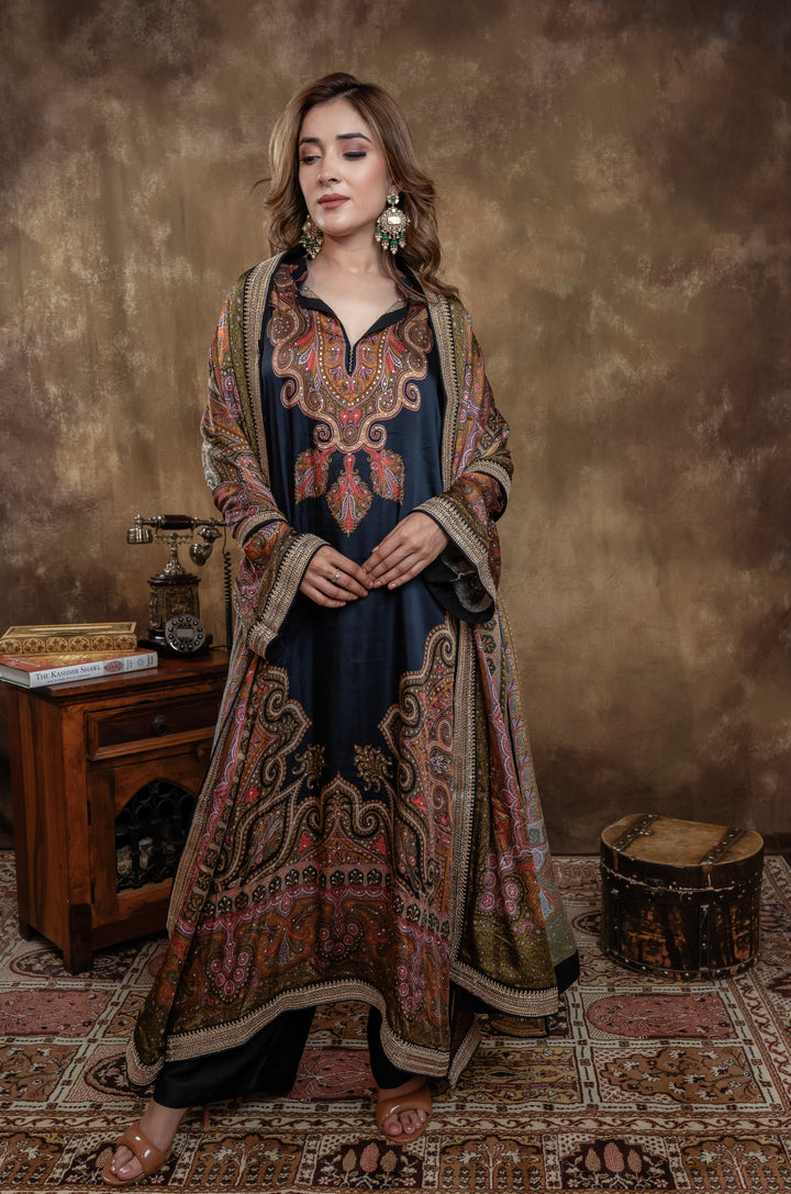 ROYAL BLACK KALAMKARI SET