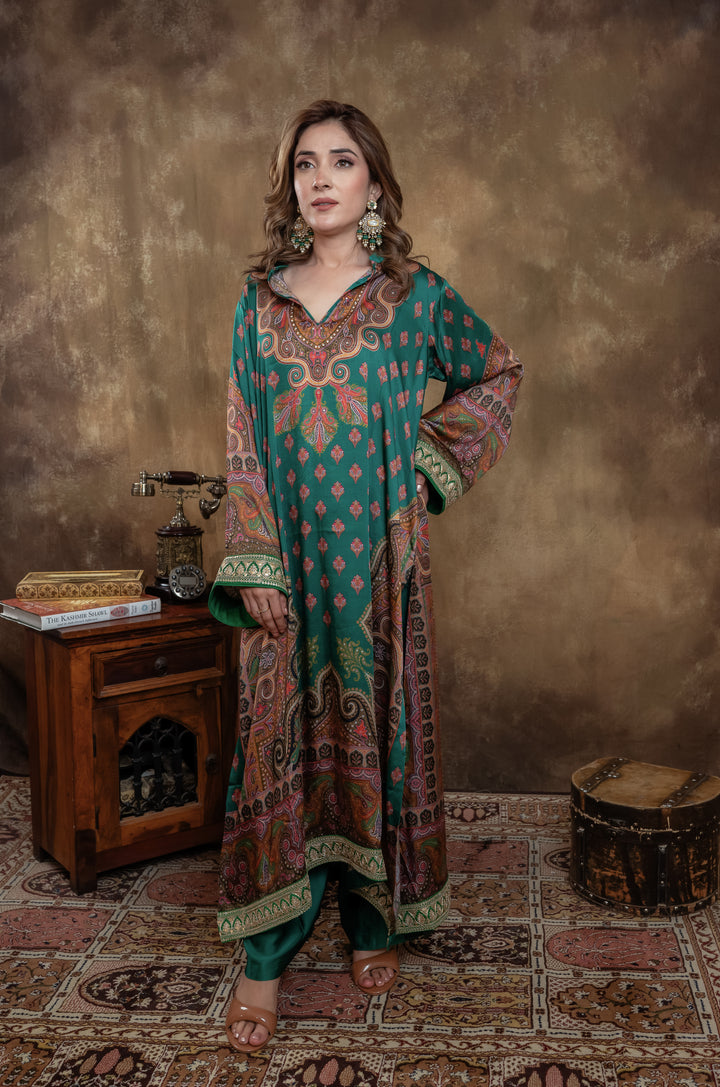 BOTTLE GREEN  KALAMKARI SET