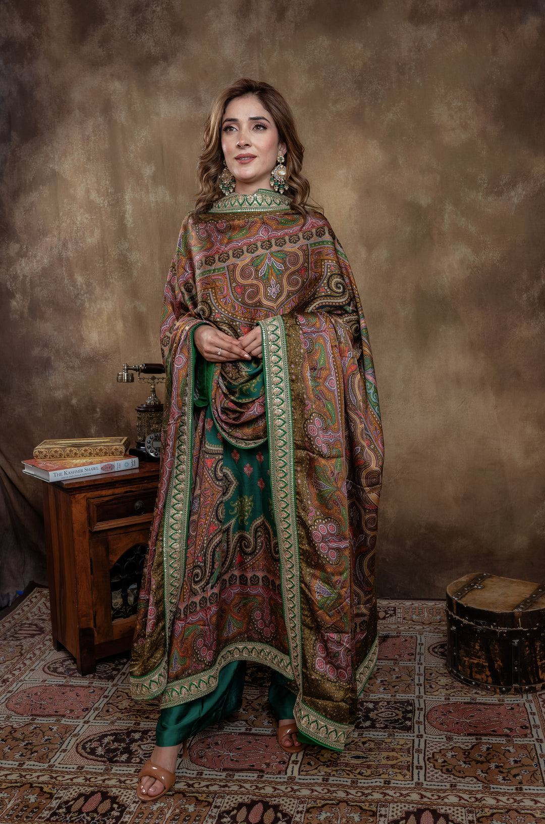 BOTTLE GREEN  KALAMKARI SET