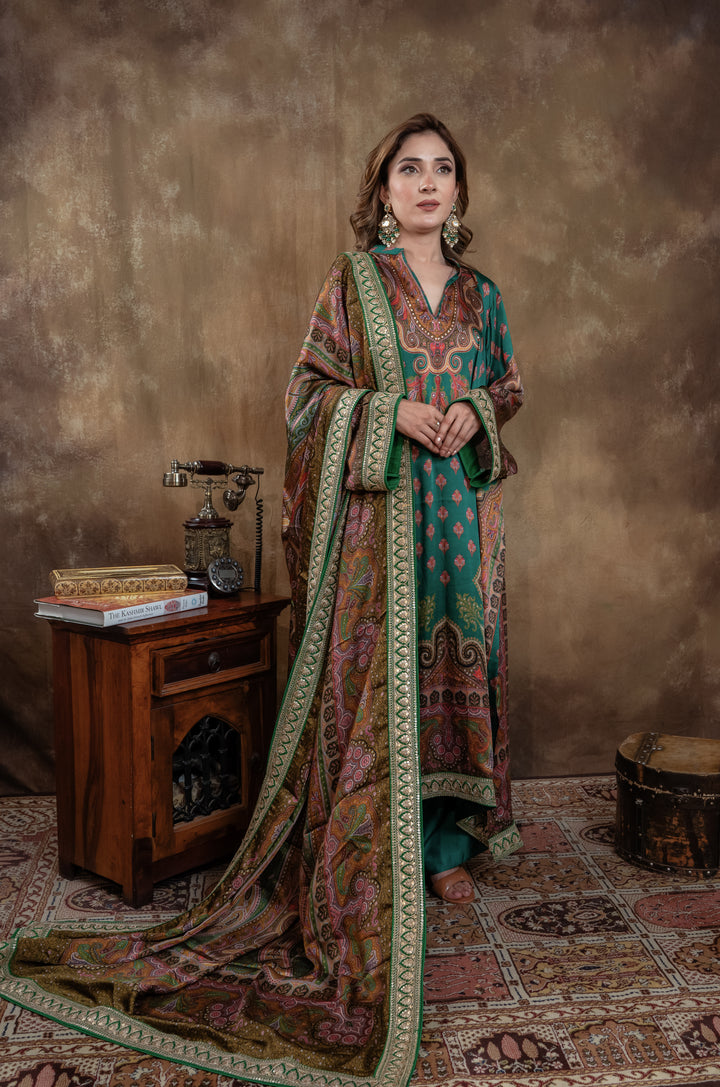 BOTTLE GREEN  KALAMKARI SET