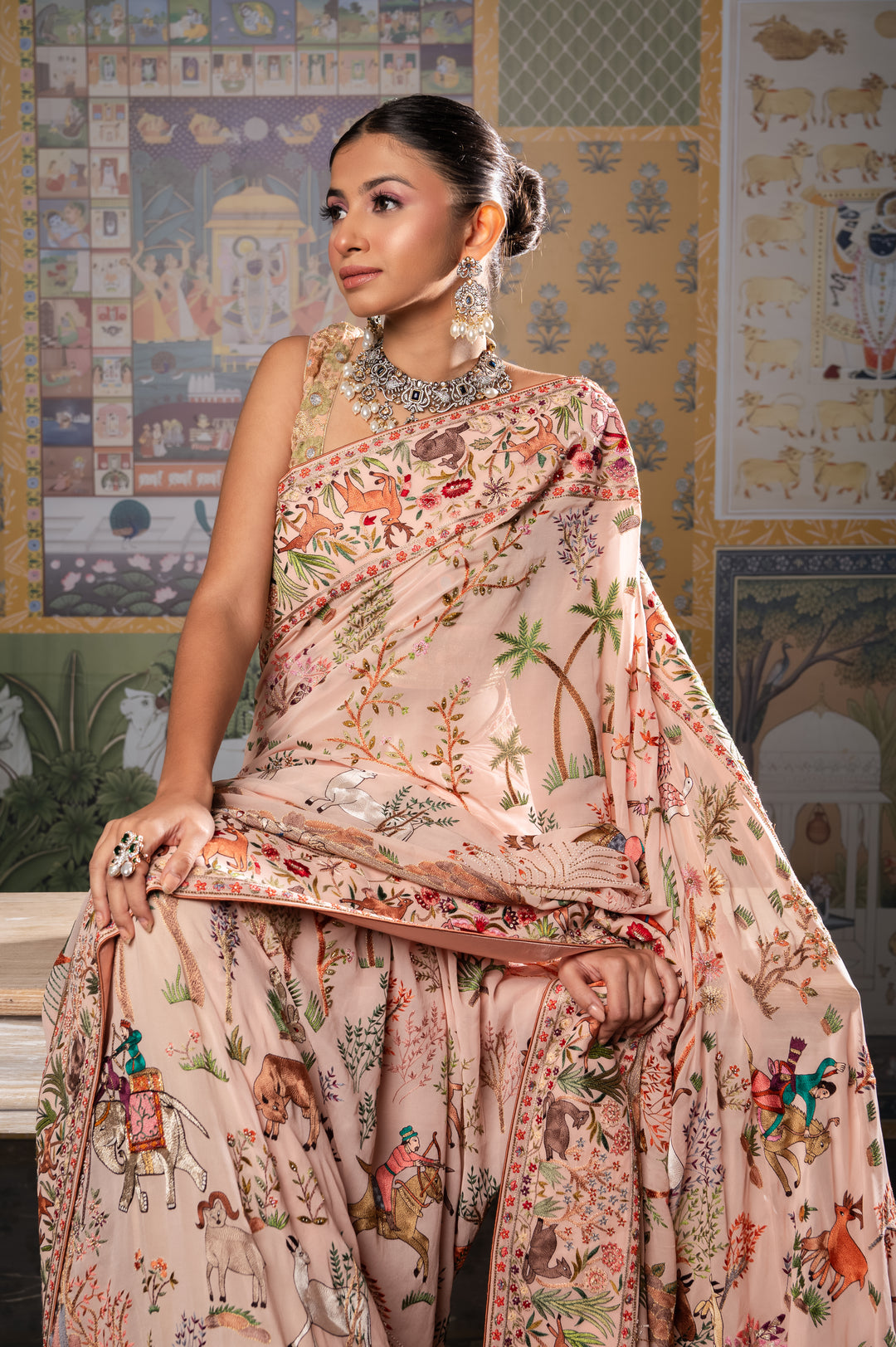 Peach Creme  Wild Jungle Series Saree